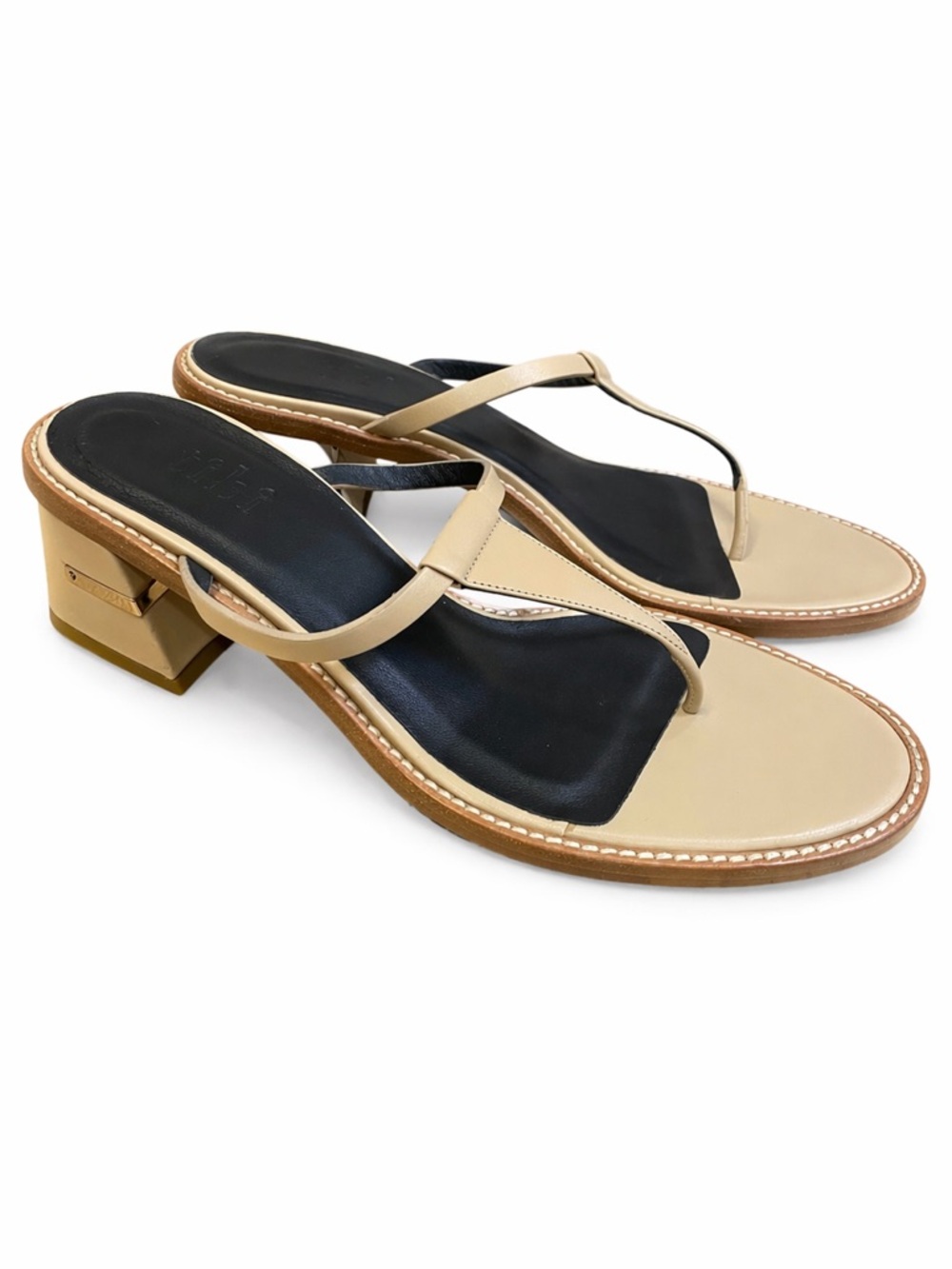 NEW Tibi Beige and Black‎ Block Heel Thong Sandals Size 39/9